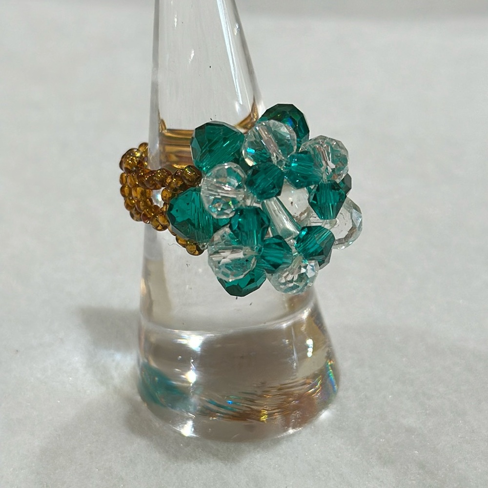 Handmade seed bead and sparkling faceted beaded ring size 9